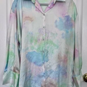 Zara Watercolor Button-Up Blouse - Multi